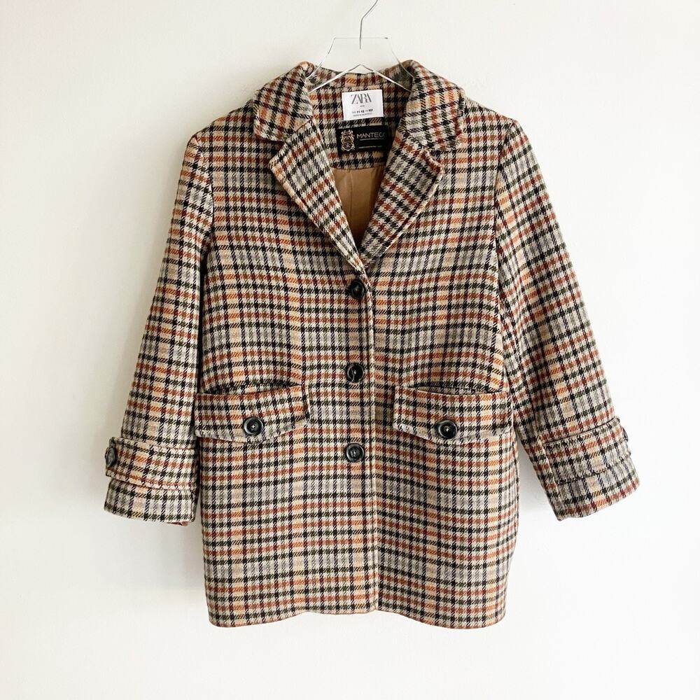Zara Kids Plaid Jacket - Brown, Black, Cream